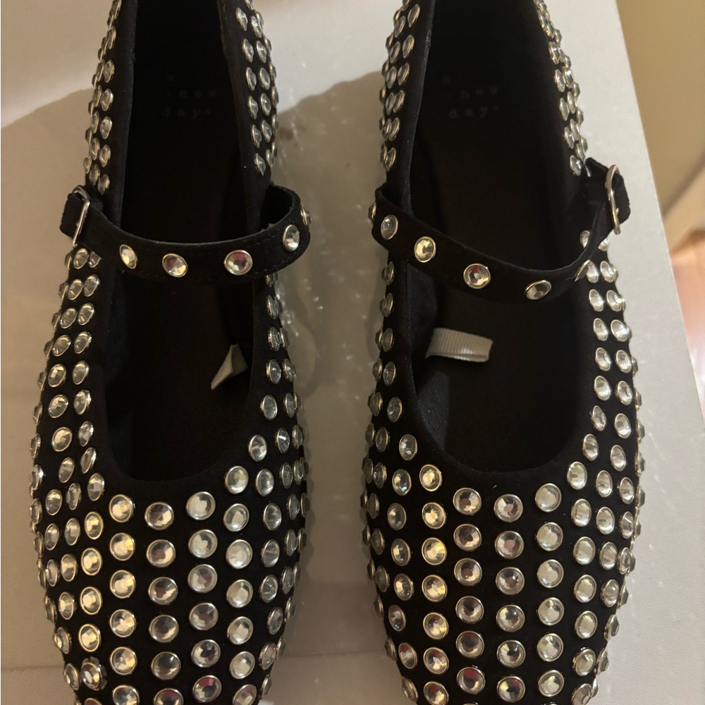a new day Black Studded Flats